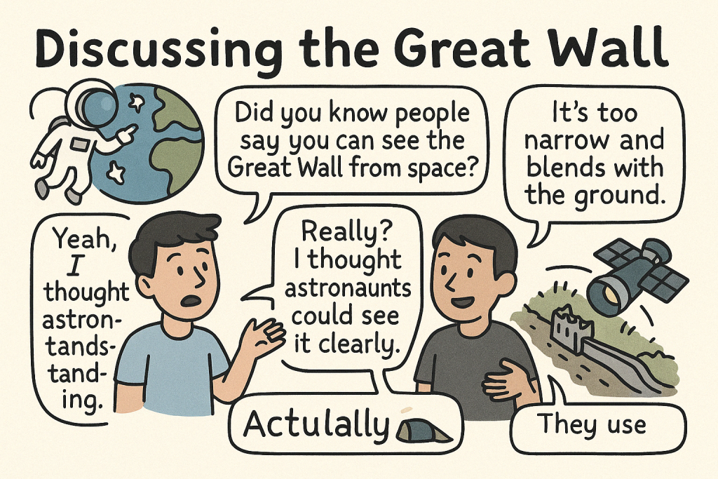 マンガでわかる「Can the Great Wall of China Be Seen from Space?」に関連する英会話