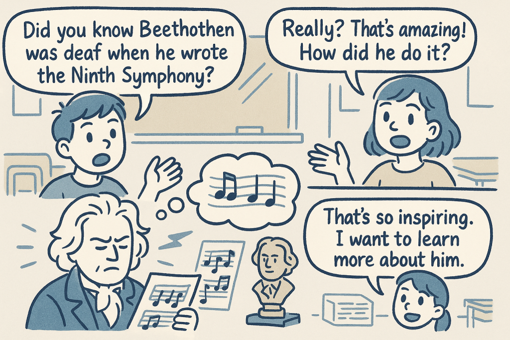 マンガでわかる「Did Beethoven Compose Music Even After Losing His Hearing?」に関連する英会話