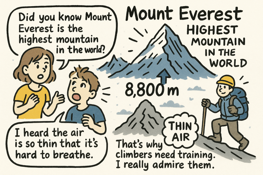 マンガでわかる「The Highest Mountain in the World: Mount Everest」に関連する英会話