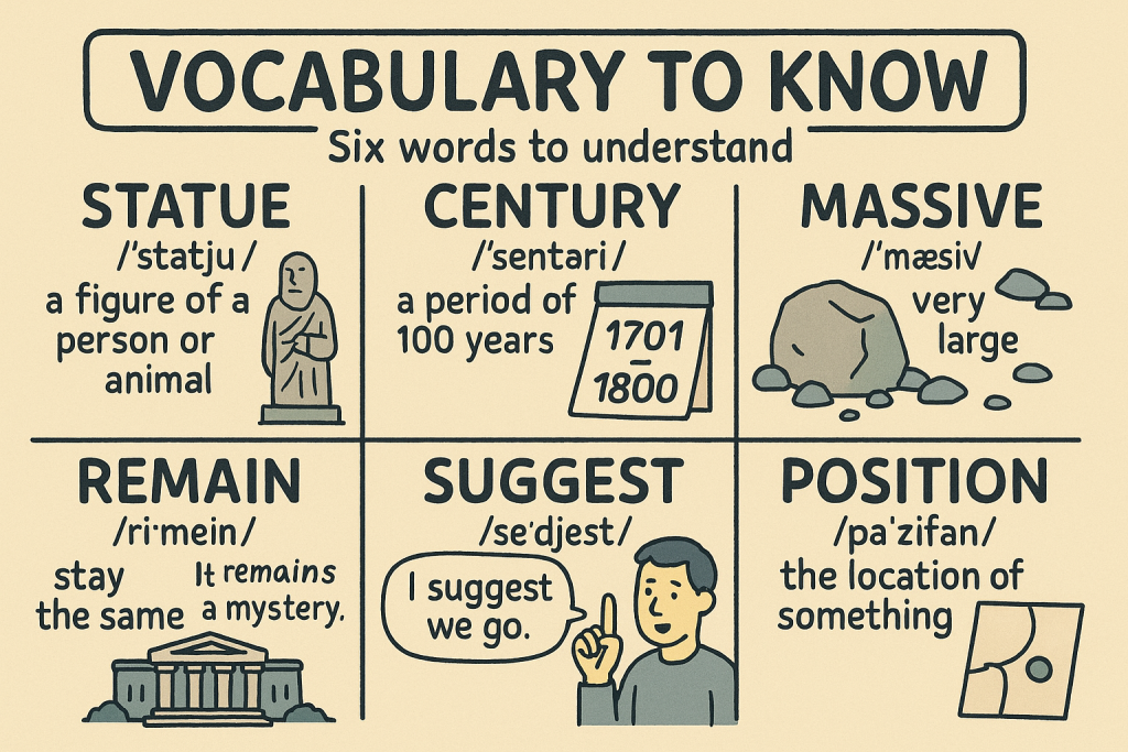 statue,century,massive,remain,suggest,positionの英単語の意味をイラストで解説