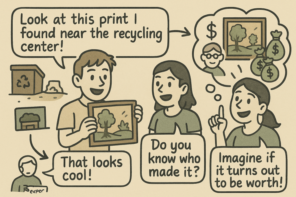 英語の文法表現「turned out to be」「after asking」「can be found」を直感的に理解できるイラスト教材。