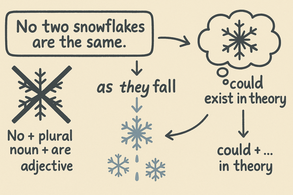 イメージでわかる英文法表現:雪の結晶はすべて異なる形( No Two Snowflakes Are Alike)