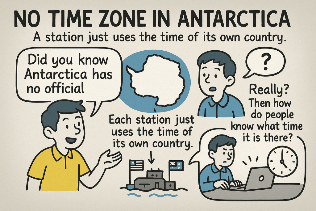 マンガでわかる「No Time Zones in Antarctica?」に関連する英会話
