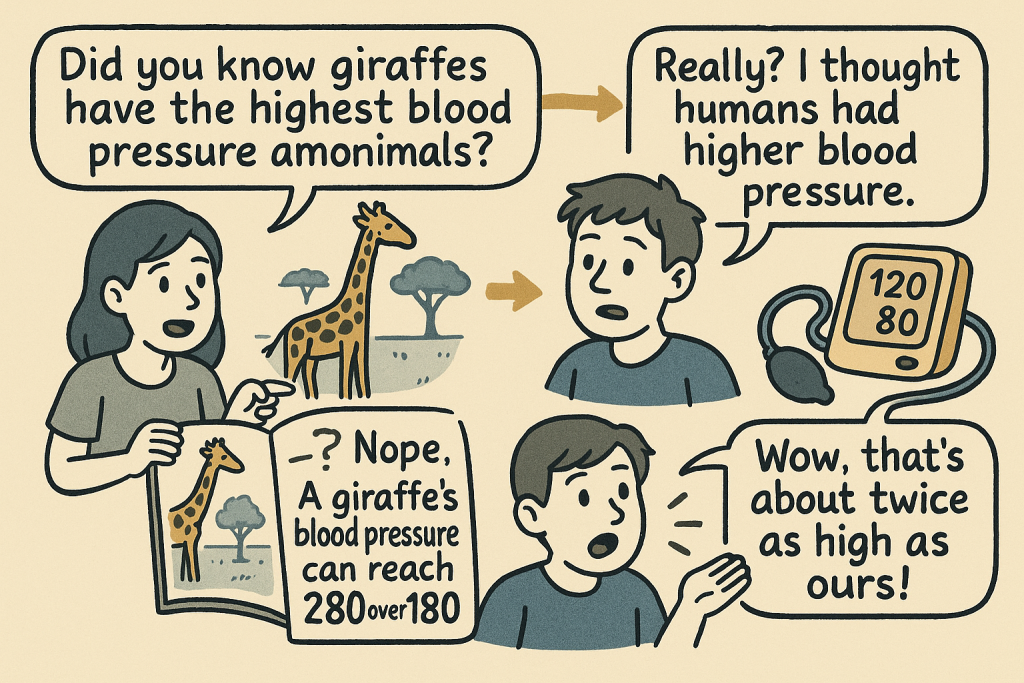 マンガでわかる「The Secret of Giraffe's High Blood Pressure」に関連する英会話