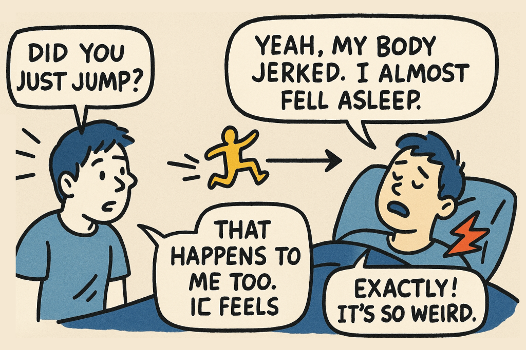 マンガでわかる「Why Your Body Jerks When You're Falling Asleep」に関連する英会話