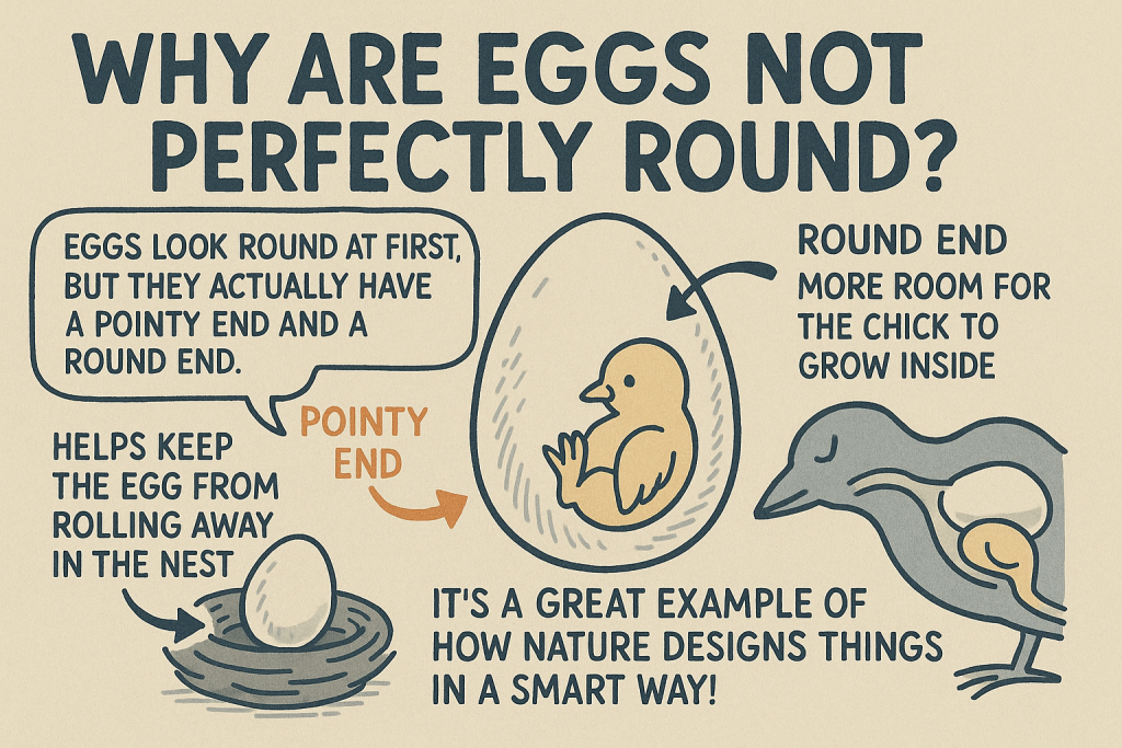 絵で見る英語で雑学:タマゴは丸くない?上下がある理由(Why Are Eggs Not Perfectly Round?)