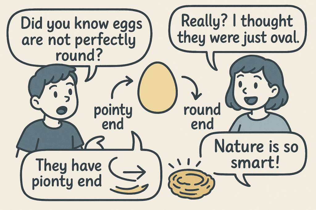 マンガでわかる「Why Are Eggs Not Perfectly Round?」に関連する英会話