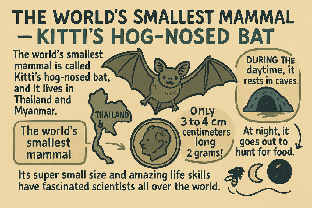 絵で見る英語で雑学:世界一小さな哺乳類 ― キティホエールコウモリ(The World's Smallest Mammal - Kitti's Hog-Nosed Bat)