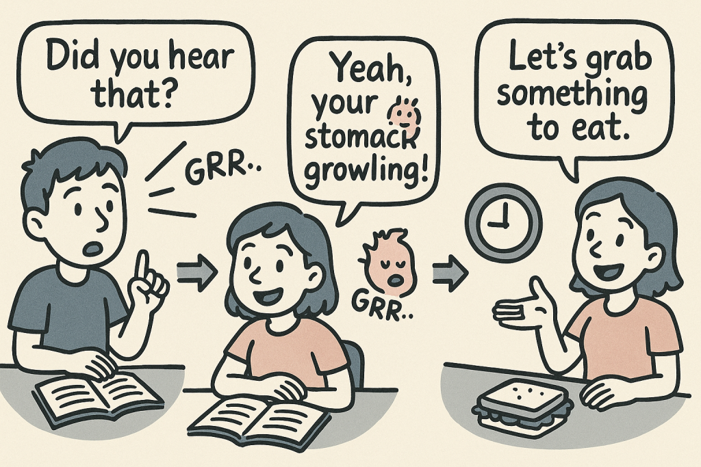 マンガでわかる「Why Does Your Stomach Growl When You Are Hungry?」に関連する英会話